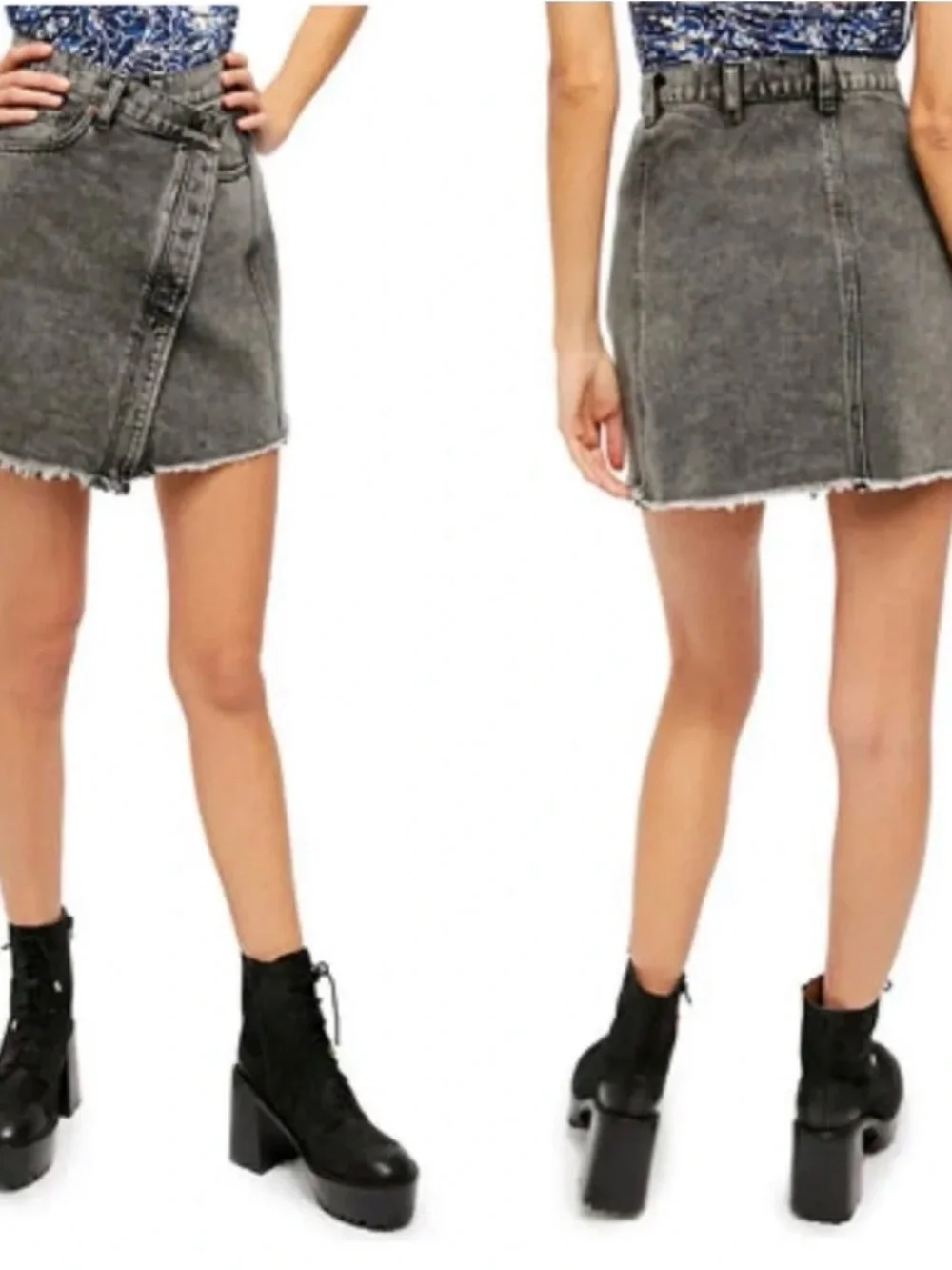 Free People We the Free Parker Wrap denim jean skirt Black Raw Hem Womens 31 12